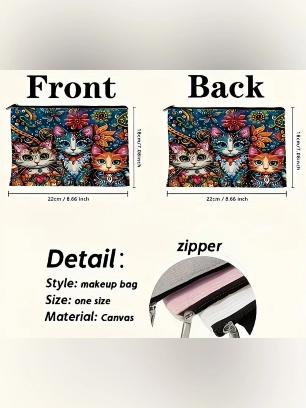 (10 count) Colorful Cats Cosmetic Pouch - Multicolor-Individually wrapped